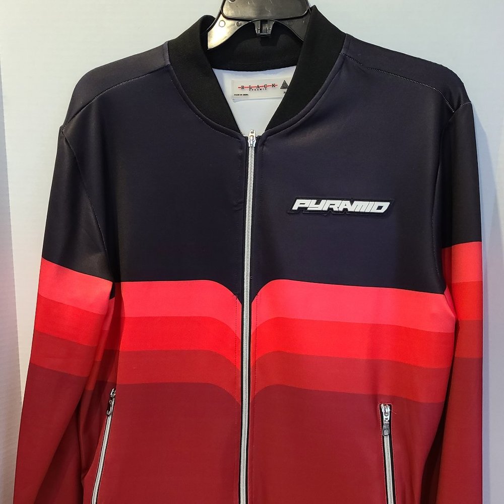 Size XL-BLACK PYRAMID Red Stripe TRACK- Full Zip Jacket-Pockets-Urban-Streetwear